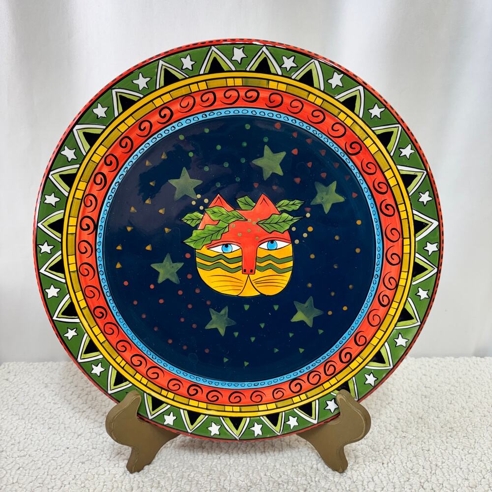 Laurel Burch Christmas Cat Platter VTG 1993 Casa Bella by Ganz 12" Ceramic Round